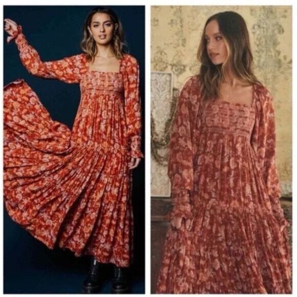 Free People Sweet Escape Maxi Dress Mocha Combo Size Large NWT - Picture 1 of 10
